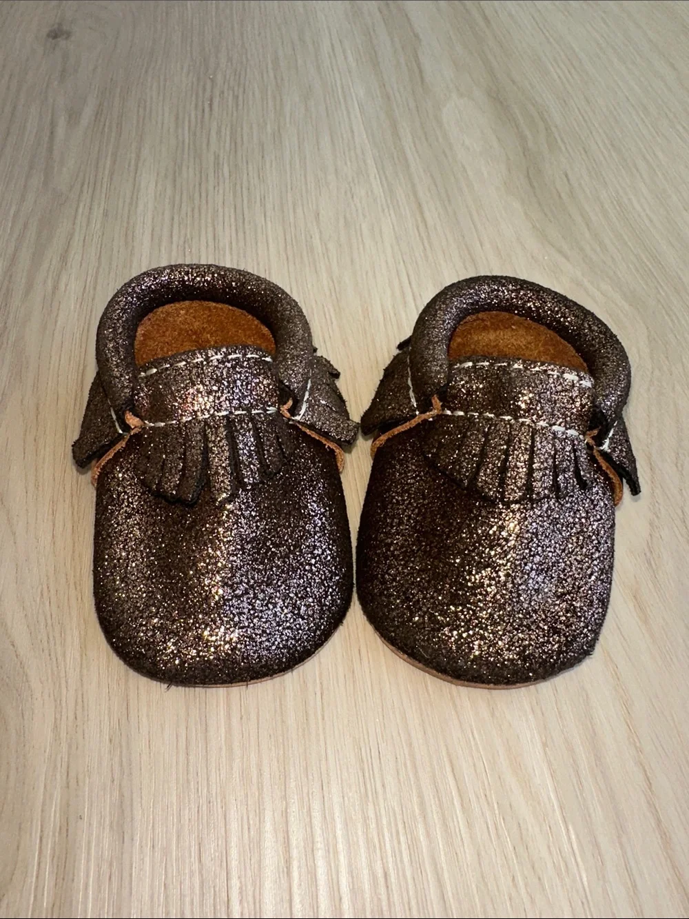 Freshly Picked Rose Gold Baby Moccasins Size 1